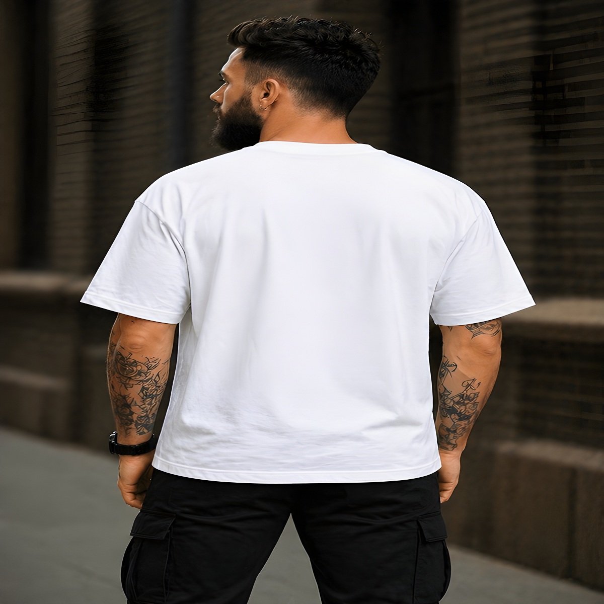 men's down solder oversized printed t shirt (white)