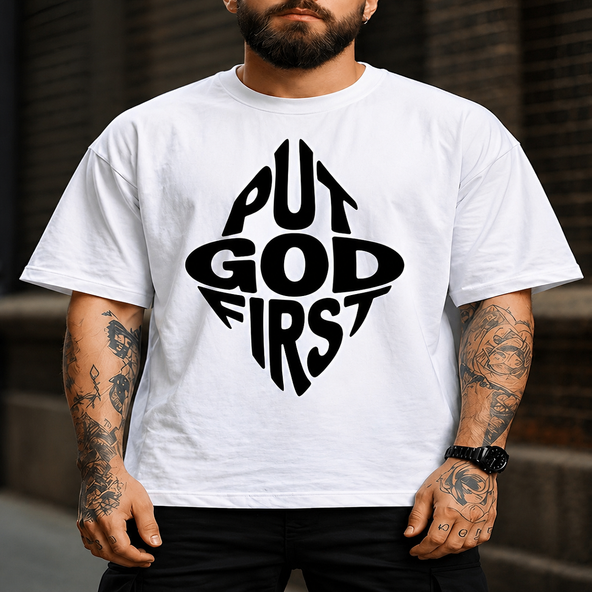 men's down solder oversized printed t shirt (white)