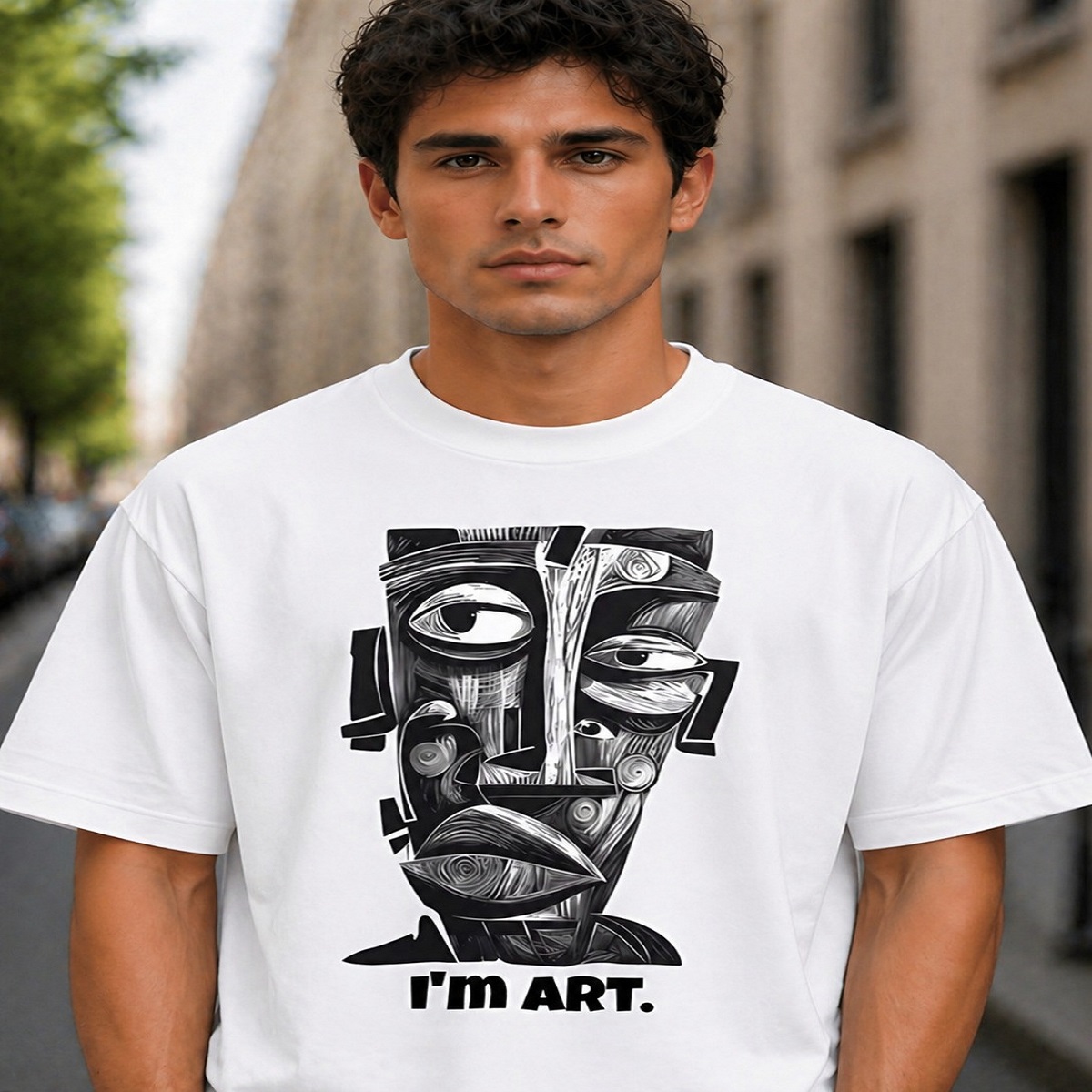 men's down solder oversized printed t shirt (white) men's down solder oversized printed t shirt (white)
