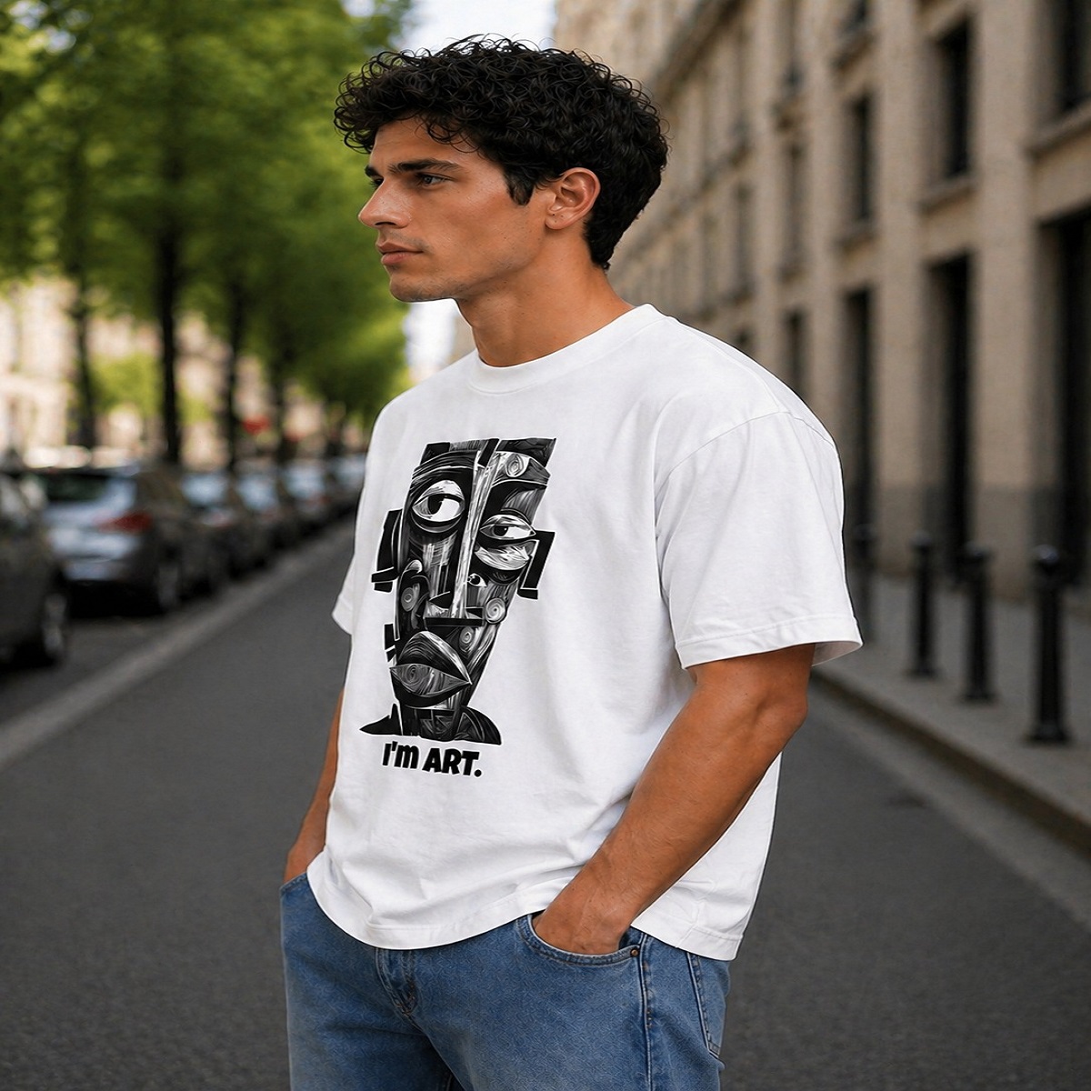 men's down solder oversized printed t shirt (white) men's down solder oversized printed t shirt (white)