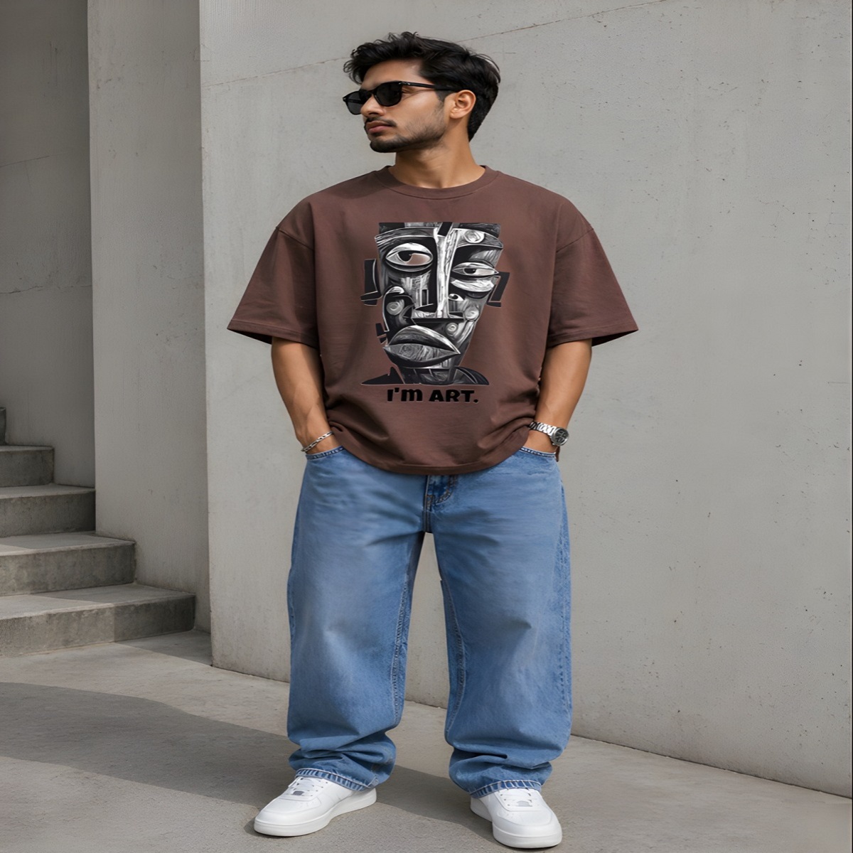 men's down solder oversized printed t shirt (white) men's down solder oversized printed t shirt (white)