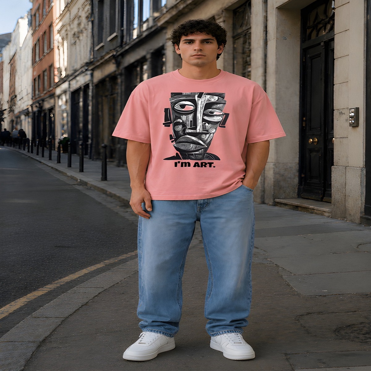 men's down solder oversized printed t shirt (white) men's down solder oversized printed t shirt (white)