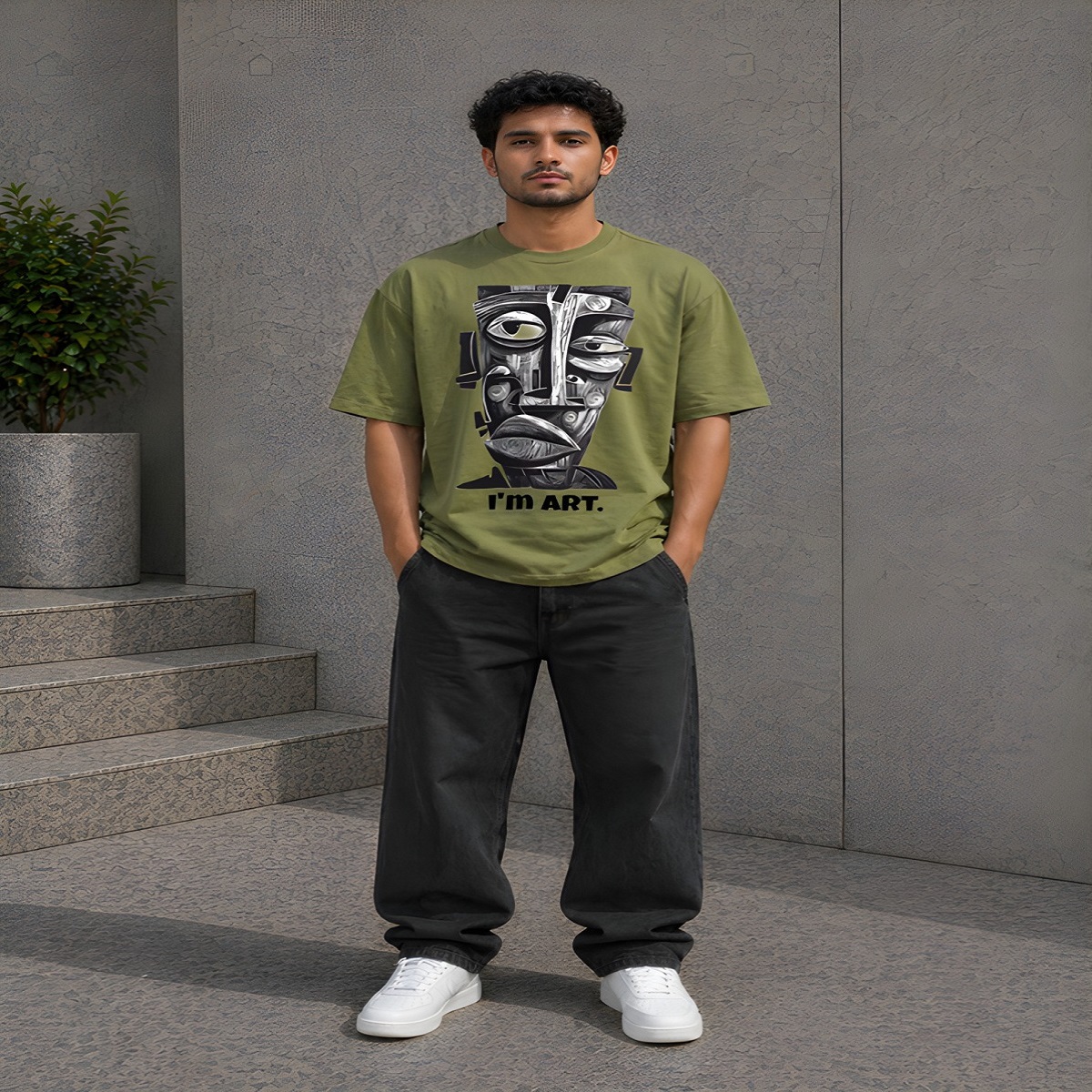 men's down solder oversized printed t shirt (white) men's down solder oversized printed t shirt (white)
