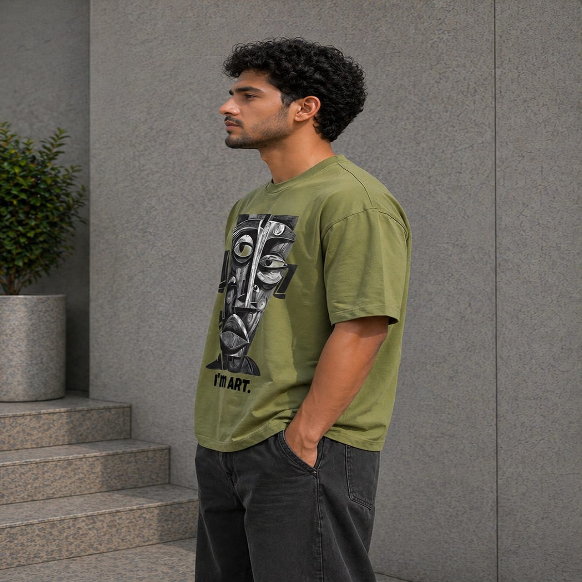 men's down solder oversized printed t shirt (white) men's down solder oversized printed t shirt (white)