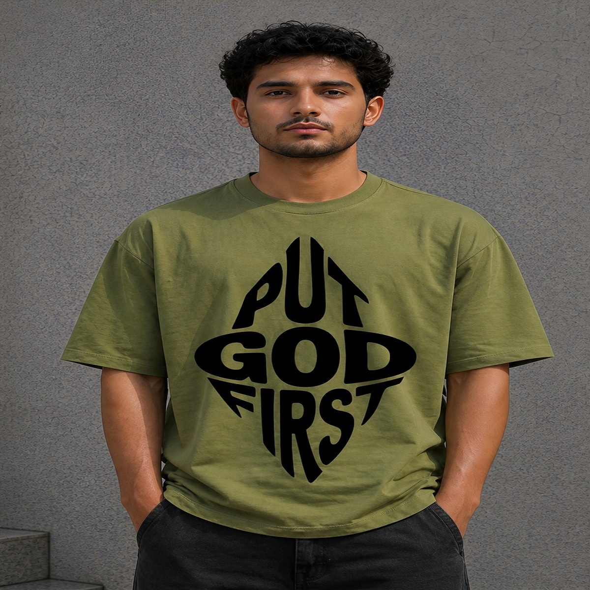 men's down solder oversized printed t shirt (white)