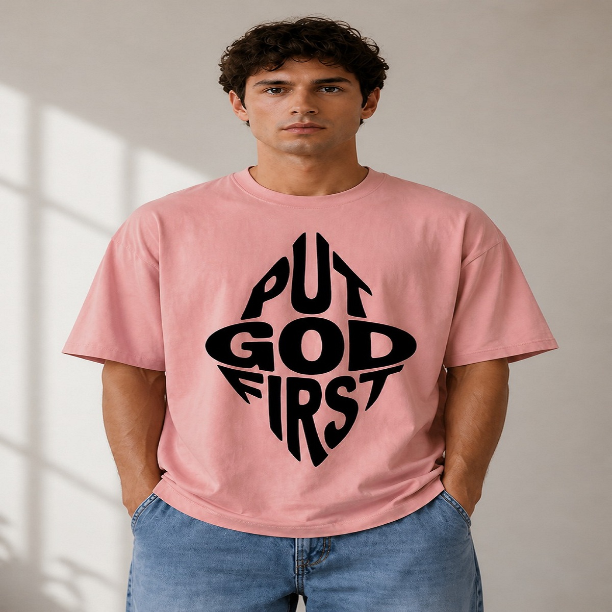 men's down solder oversized printed t shirt (white)