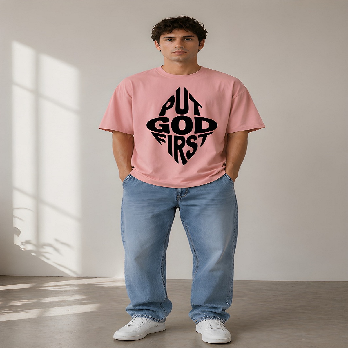 men's down solder oversized printed t shirt (white)
