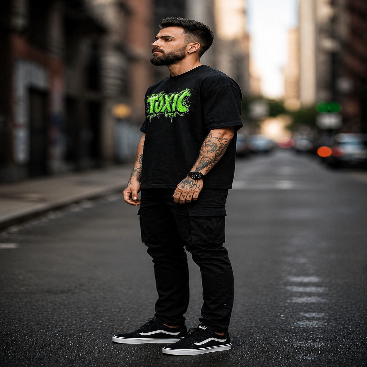men’s down solder oversized printed t shirt