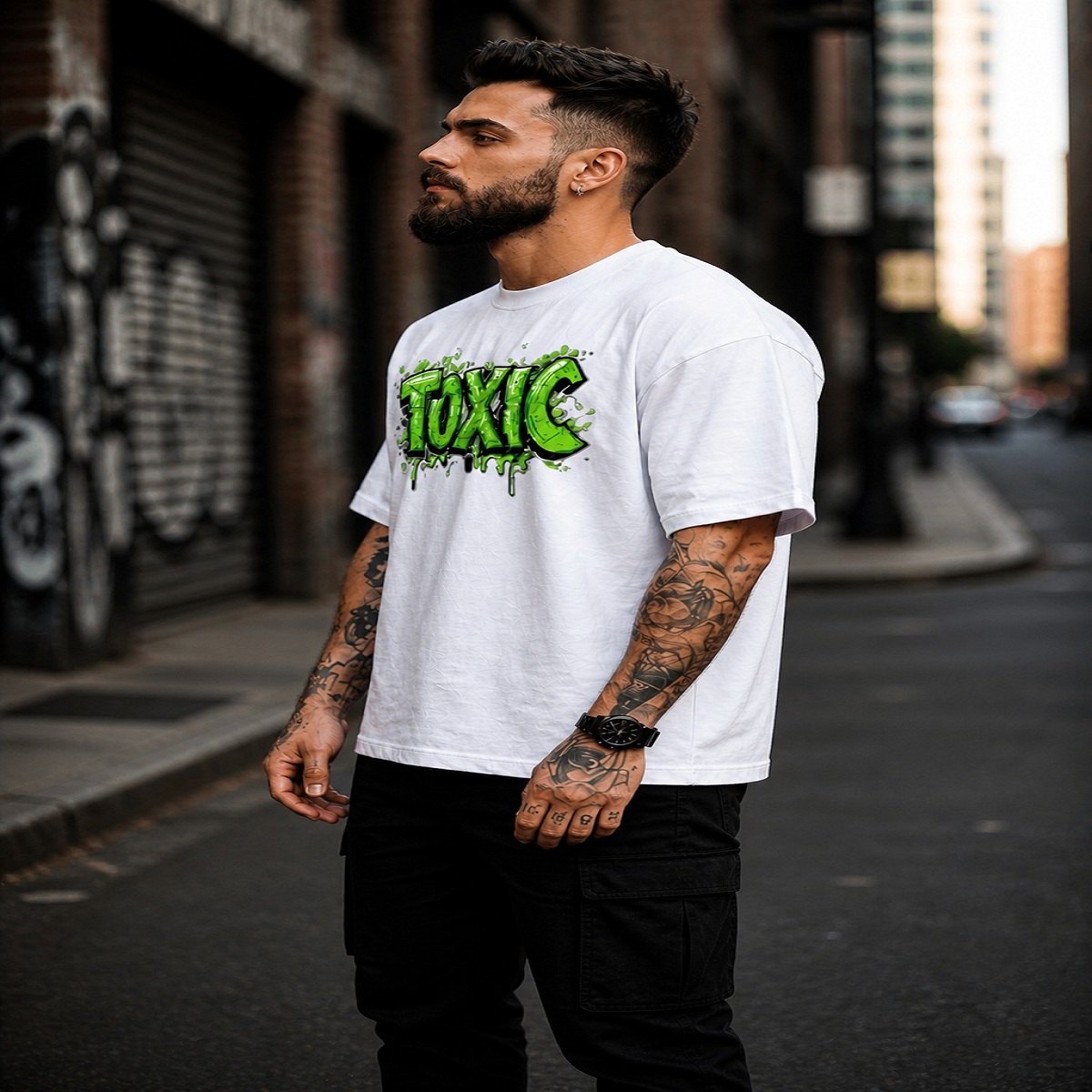 men’s down solder oversized printed t shirt