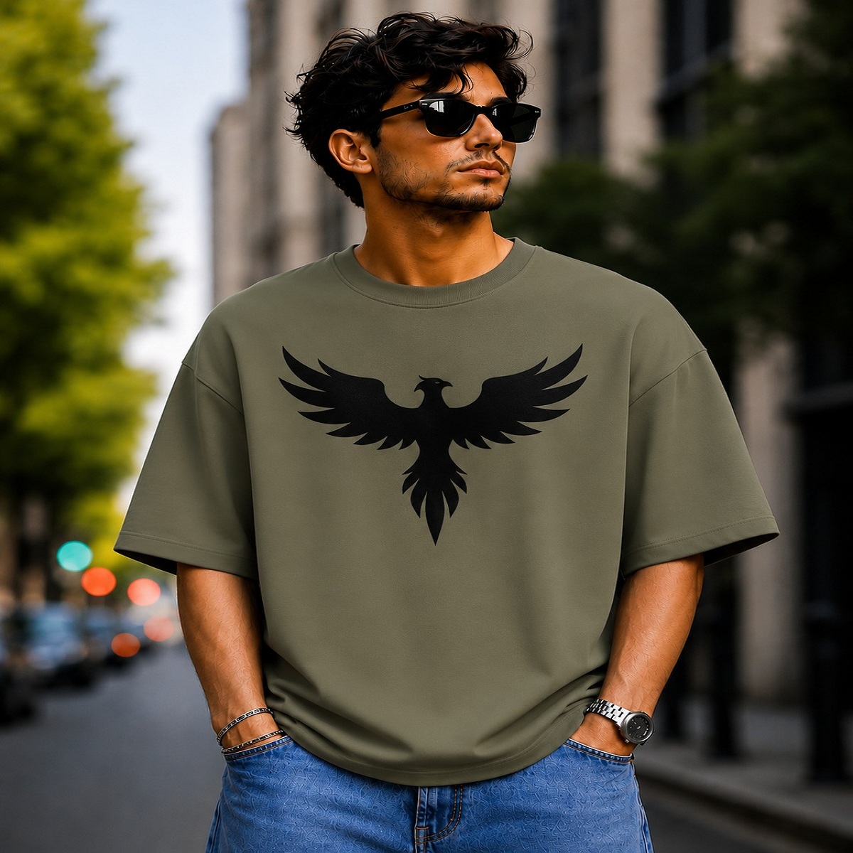 dark phoenix oversized streetwear t shirt (olive green) dark phoenix oversized streetwear t shirt (olive green)