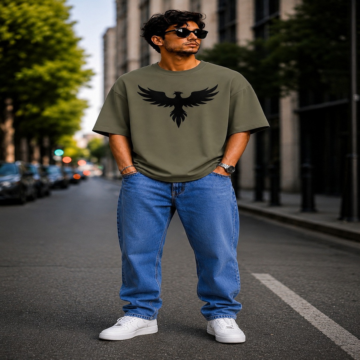 dark phoenix oversized streetwear t shirt (olive green) dark phoenix oversized streetwear t shirt (olive green)