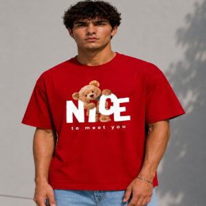 Nice To Meet You Boxy Fit T-Shirt (Red)