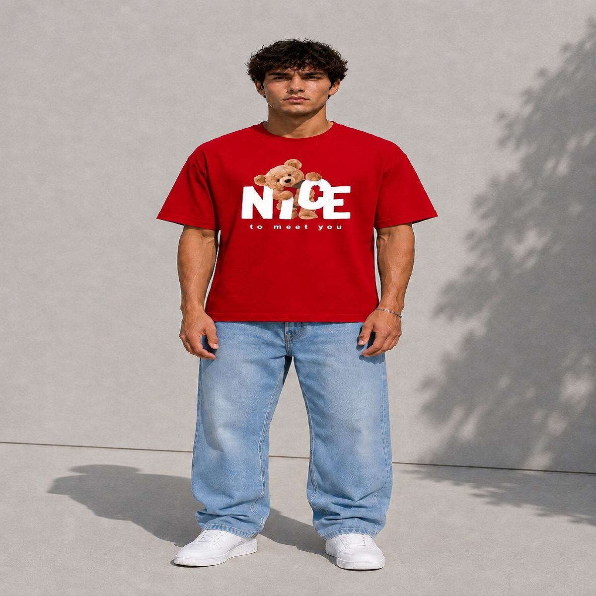 Nice To Meet You Boxy Fit T-Shirt (Red)