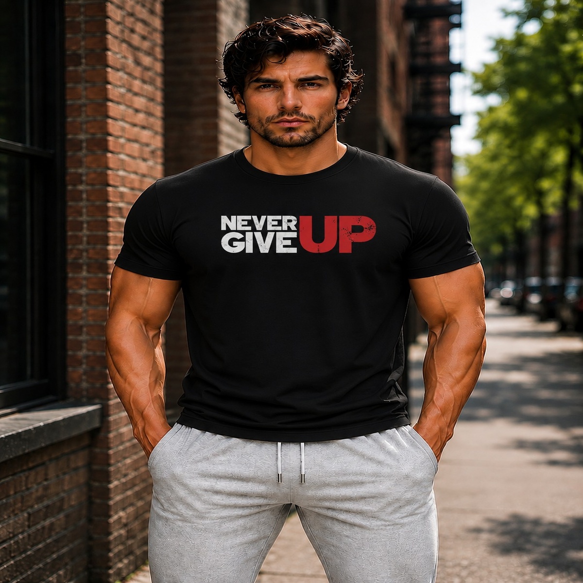 Never Give Up Gym Fit Mens T Shirts