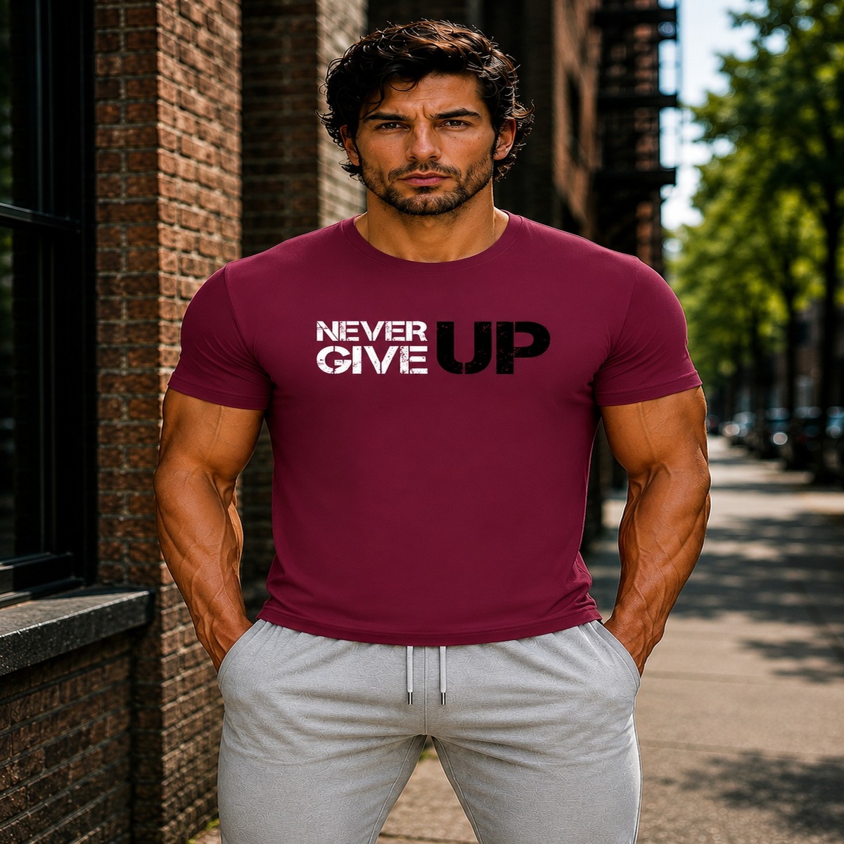 Never Give Up Gym Fit T Shirt