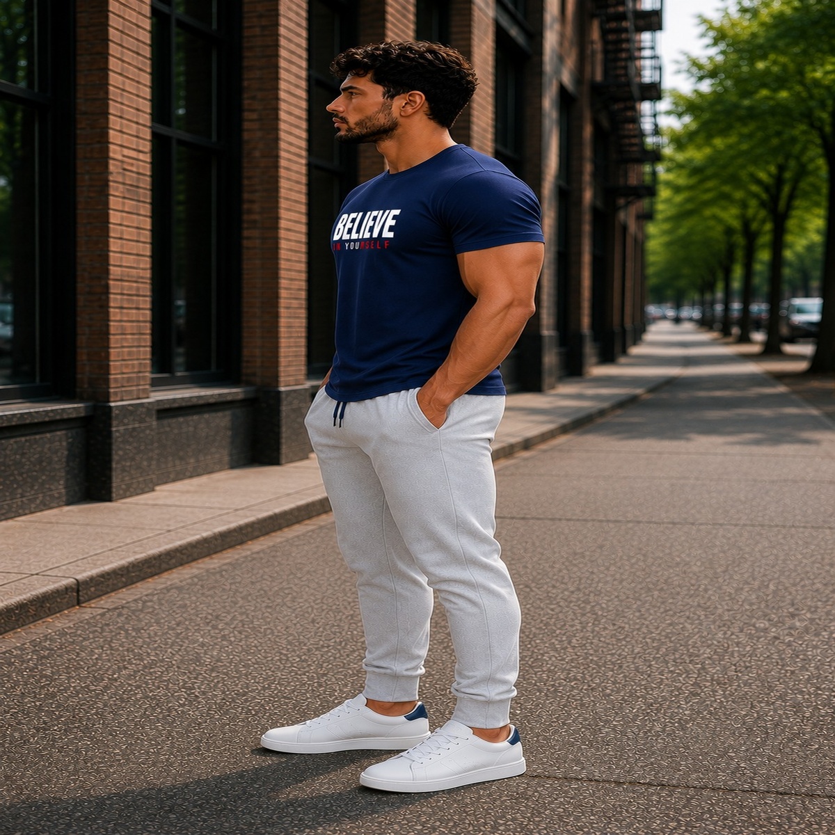 Believe In Yourself Gym Fit T-Shirt (Navy Blue) Believe In Yourself Gym Fit T-Shirt (Navy Blue)