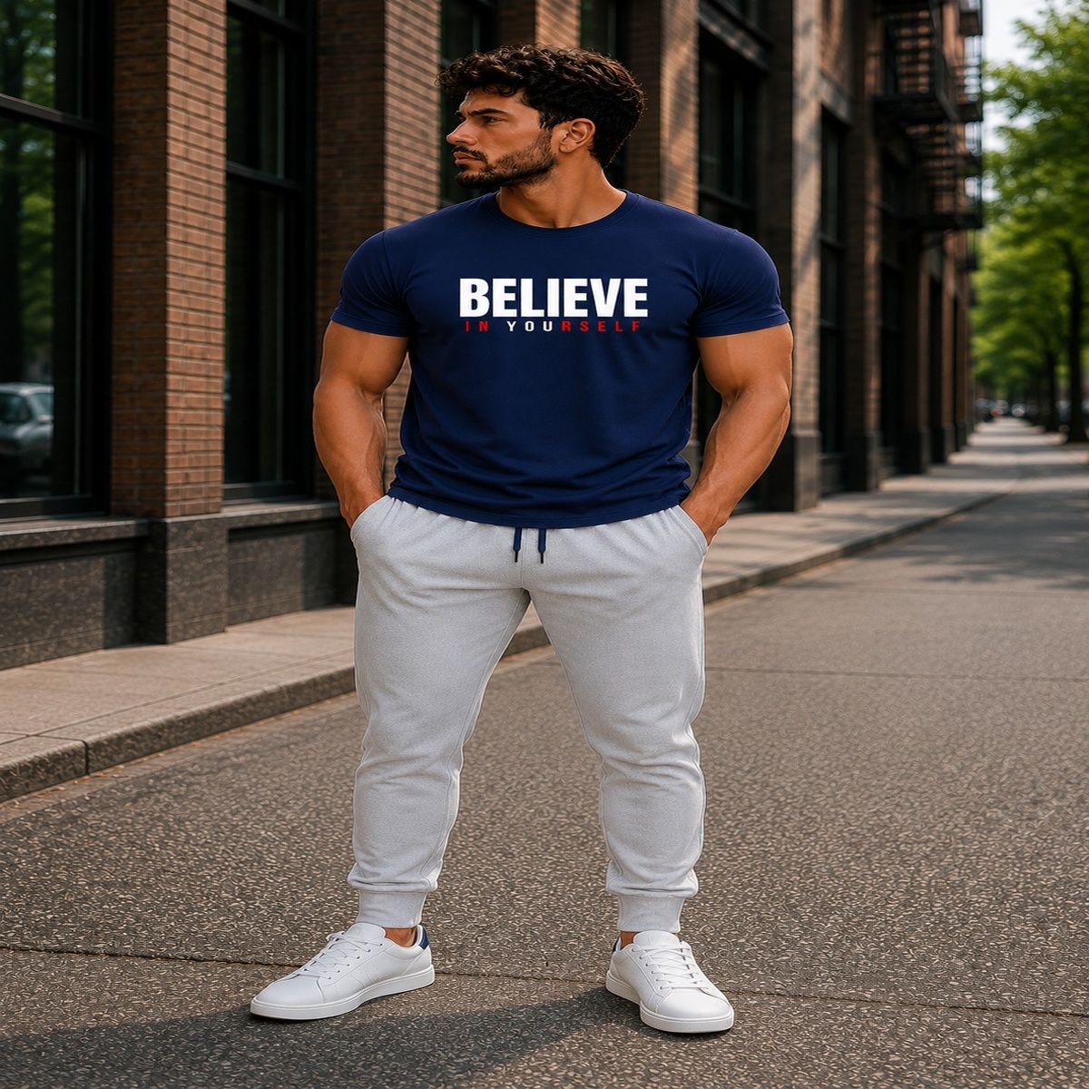 Believe In Yourself Gym Fit T-Shirt (Navy Blue) Believe In Yourself Gym Fit T-Shirt (Navy Blue)