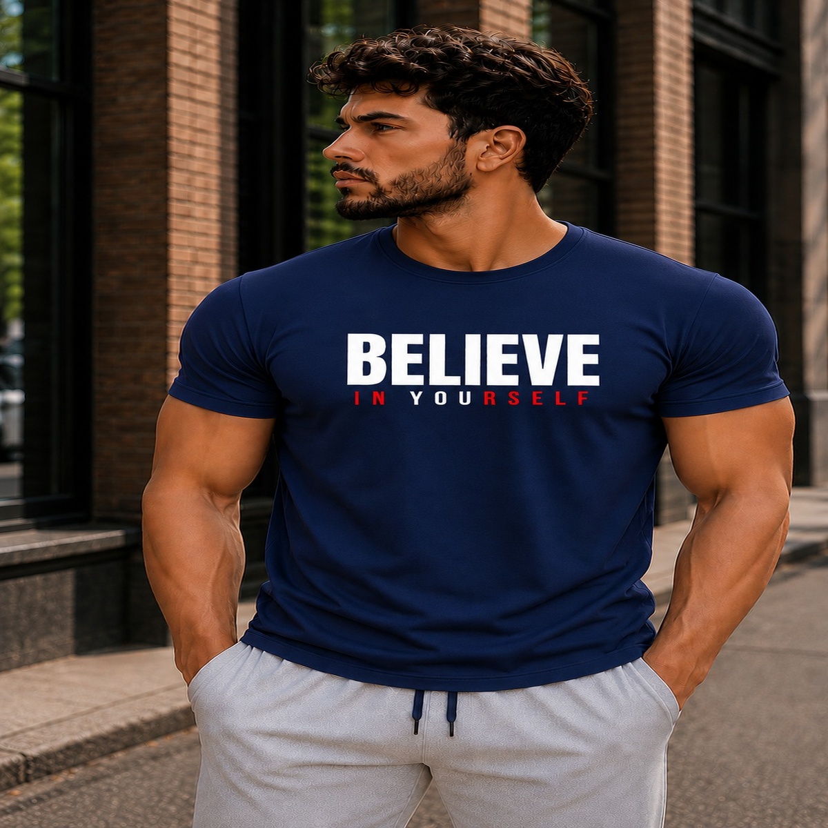 Believe In Yourself Gym Fit T-Shirt (Navy Blue) Believe In Yourself Gym Fit T-Shirt (Navy Blue)