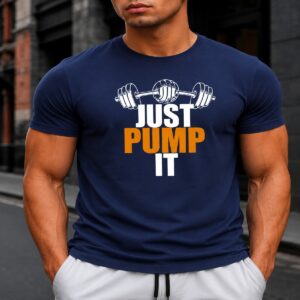 Just Pump It Gym Fit T-Shirt (Navy Blue)