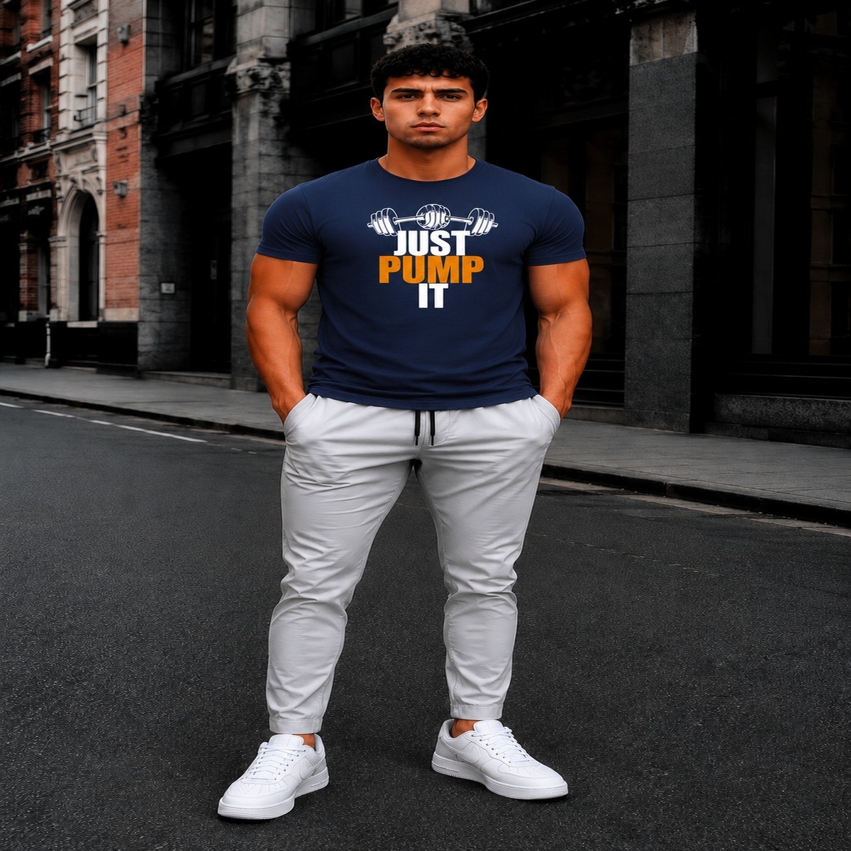 Just Pump It Gym Fit T-Shirt (Navy Blue) Just Pump It Gym Fit T-Shirt (Navy Blue)