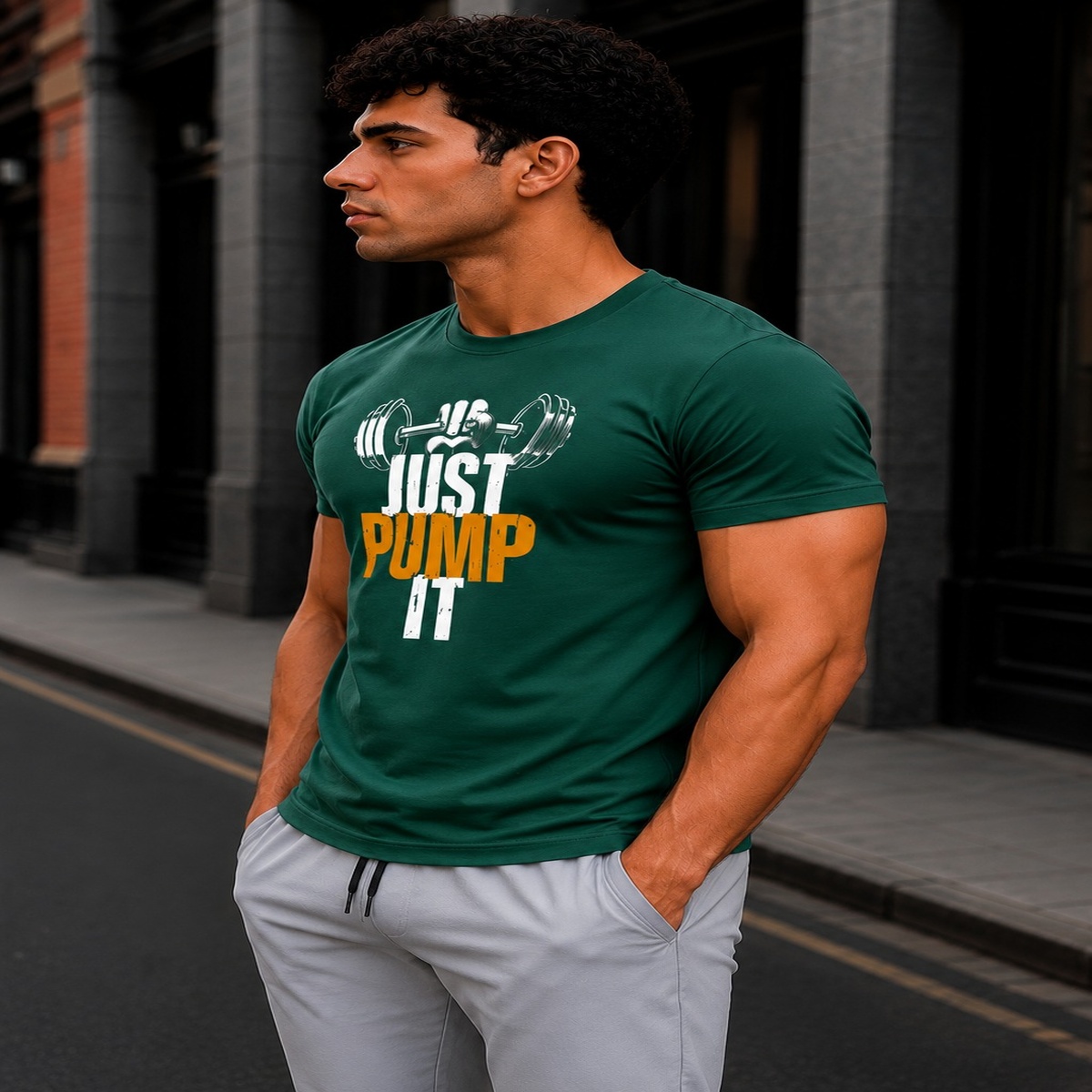 Just Pump It Gym Fit T-Shirt (Olive Green) Just Pump It Gym Fit T-Shirt (Olive Green)