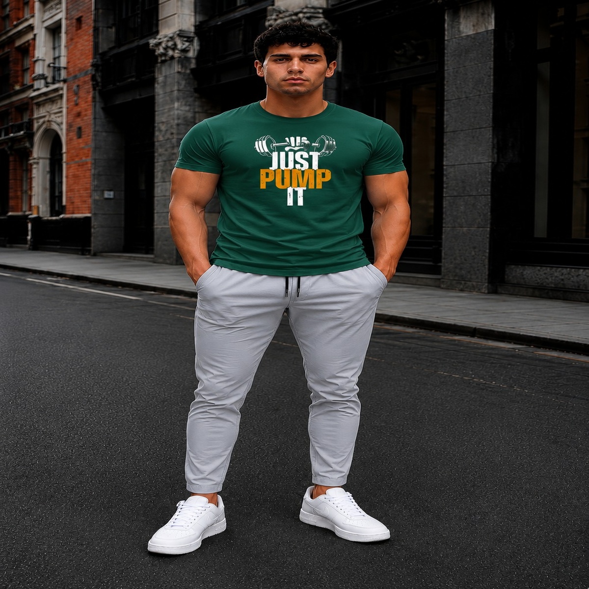 Just Pump It Gym Fit T-Shirt (Olive Green) Just Pump It Gym Fit T-Shirt (Olive Green)