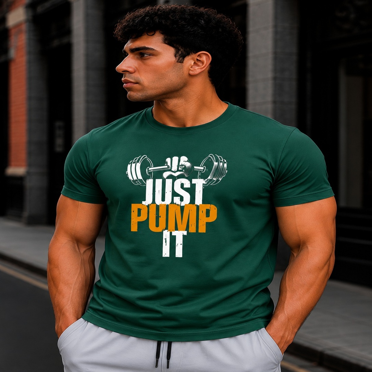 Just Pump It Gym Fit T-Shirt (Olive Green) Just Pump It Gym Fit T-Shirt (Olive Green)