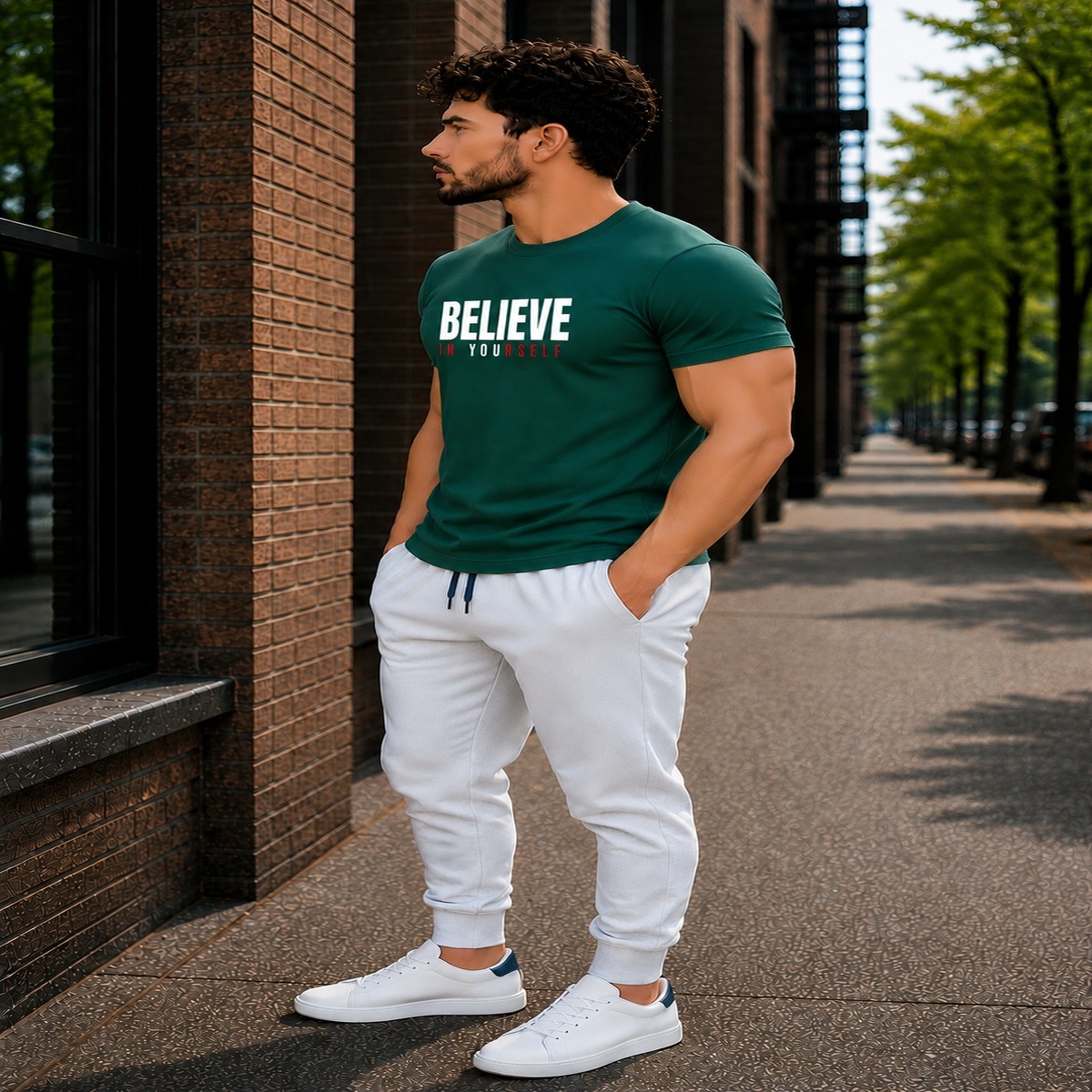 Believe In Yourself Gym Fit T-Shirt (Olive Green) Believe In Yourself Gym Fit T-Shirt (Olive Green)