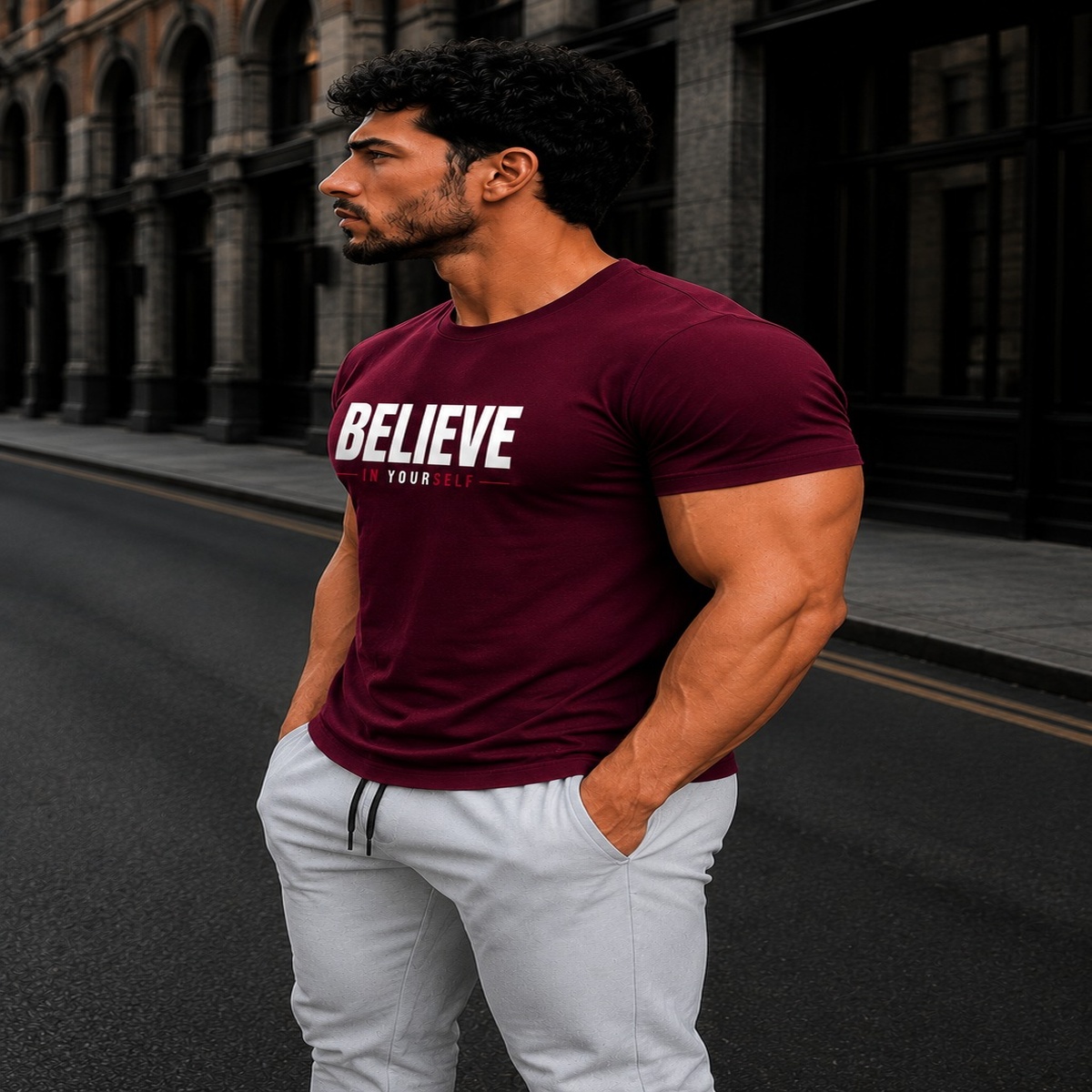 Believe In Yourself Gym Fit T-Shirt (Maroon) Believe In Yourself Gym Fit T-Shirt (Maroon)