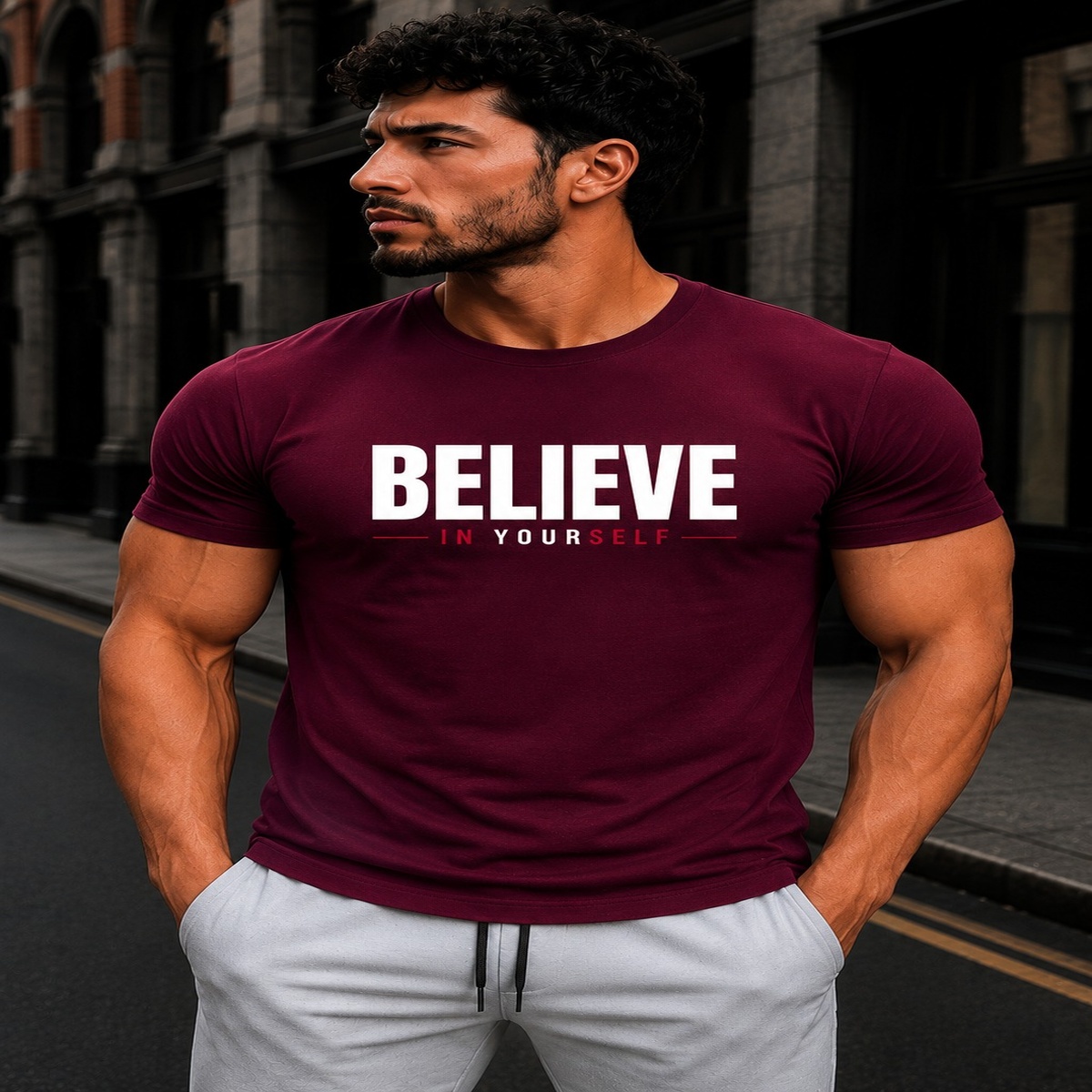 Believe In Yourself Gym Fit T-Shirt (Maroon) Believe In Yourself Gym Fit T-Shirt (Maroon)