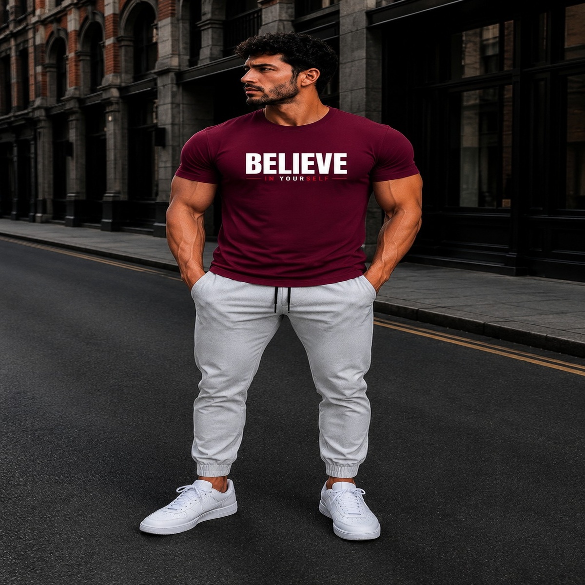 Believe In Yourself Gym Fit T-Shirt (Maroon) Believe In Yourself Gym Fit T-Shirt (Maroon)