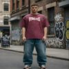 Fearless Acid Wash oversized Graphic Tee (Maroon)