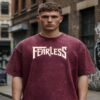 Fearless Acid Wash oversized Graphic Tee (Maroon)