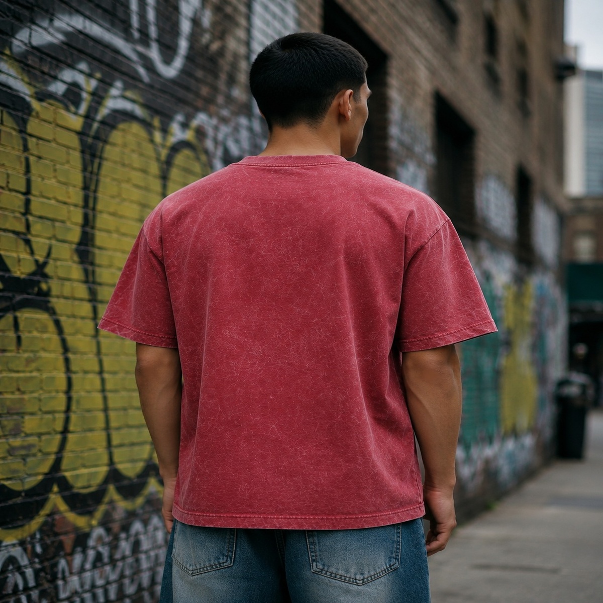 Fearless Acid Wash oversized Graphic Tee (Red)