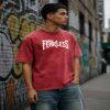 Fearless Acid Wash oversized Graphic Tee (Red)
