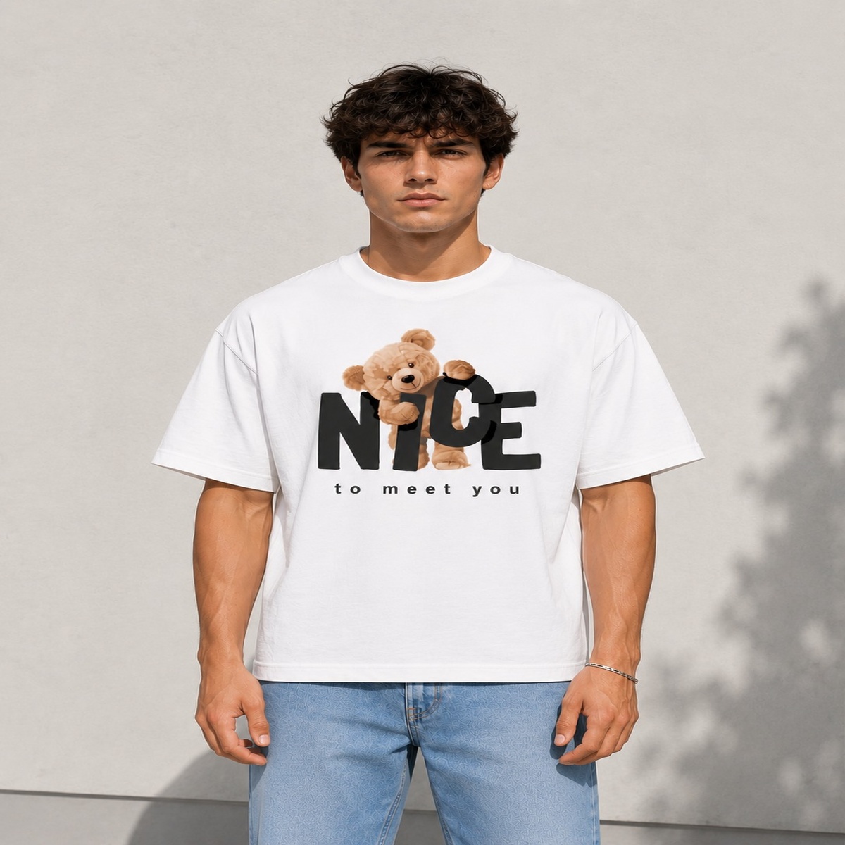 Nice To Meet You Boxy Fit T-Shirt (White)