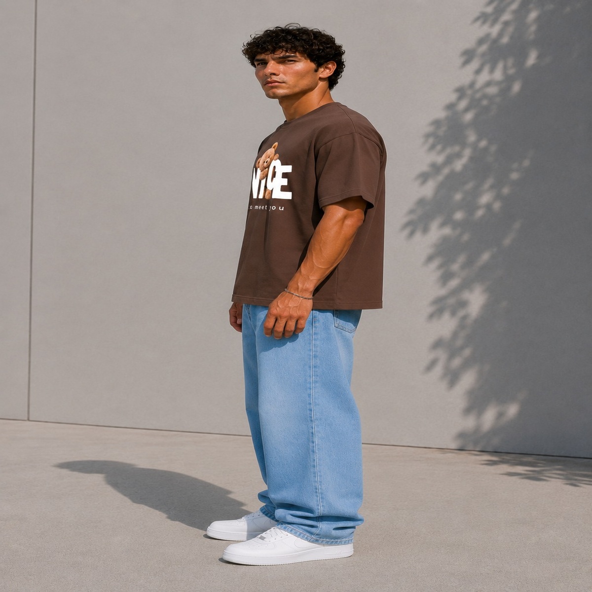 Nice To Meet You Boxy Fit T-Shirt (Brown)