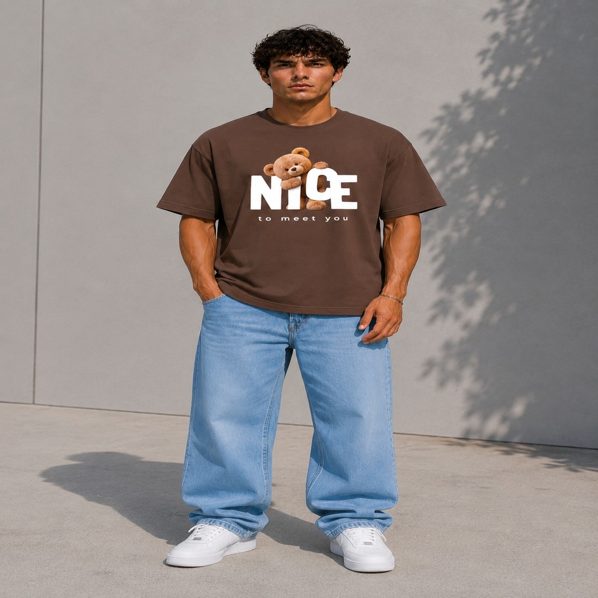 Nice To Meet You Boxy Fit T-Shirt (Brown)