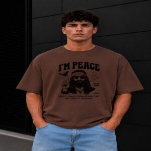 I Am Peace Boxy Fit T-Shirt (Brown)