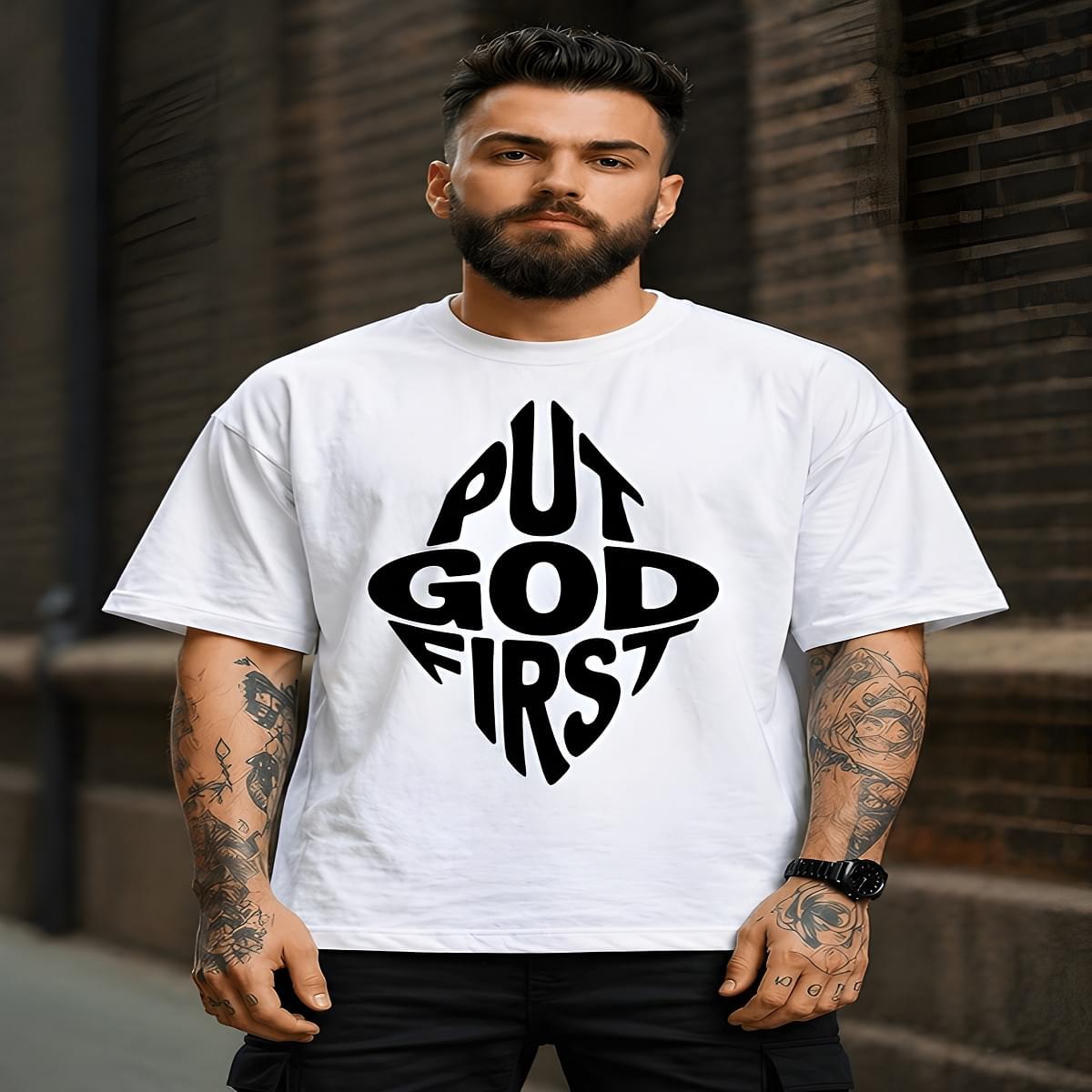Home Put God First Oversized Mens T Shirts