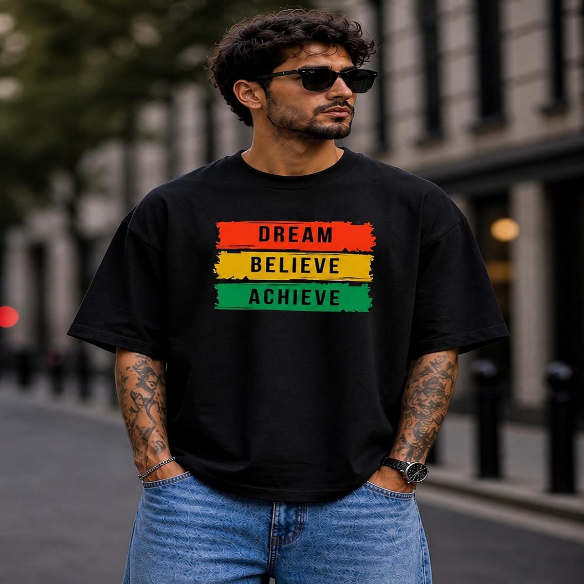 Home Dream Believe Achieve Motivational Mens T Shirts