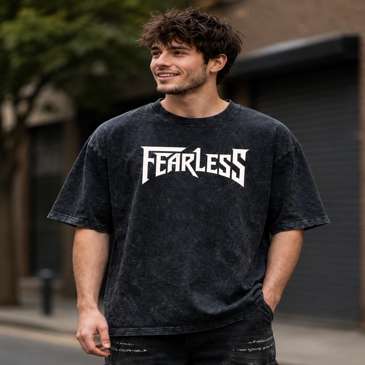 Home Fearless Acid Wash oversized Graphic Mens T Shirt