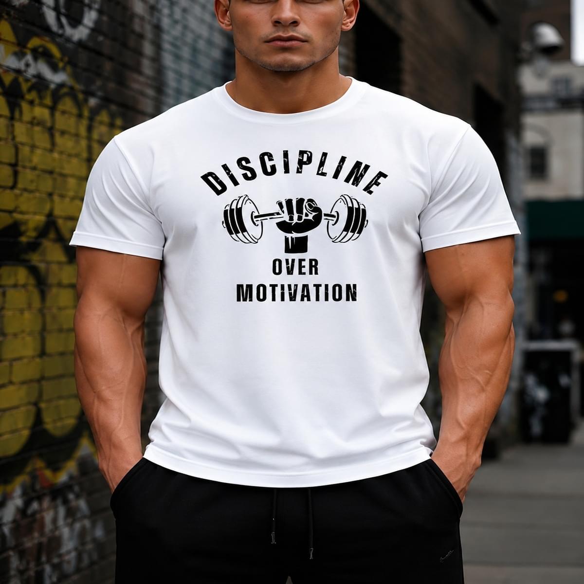 Home Discipline Over Motivation Gym Fit Mens T Shirts