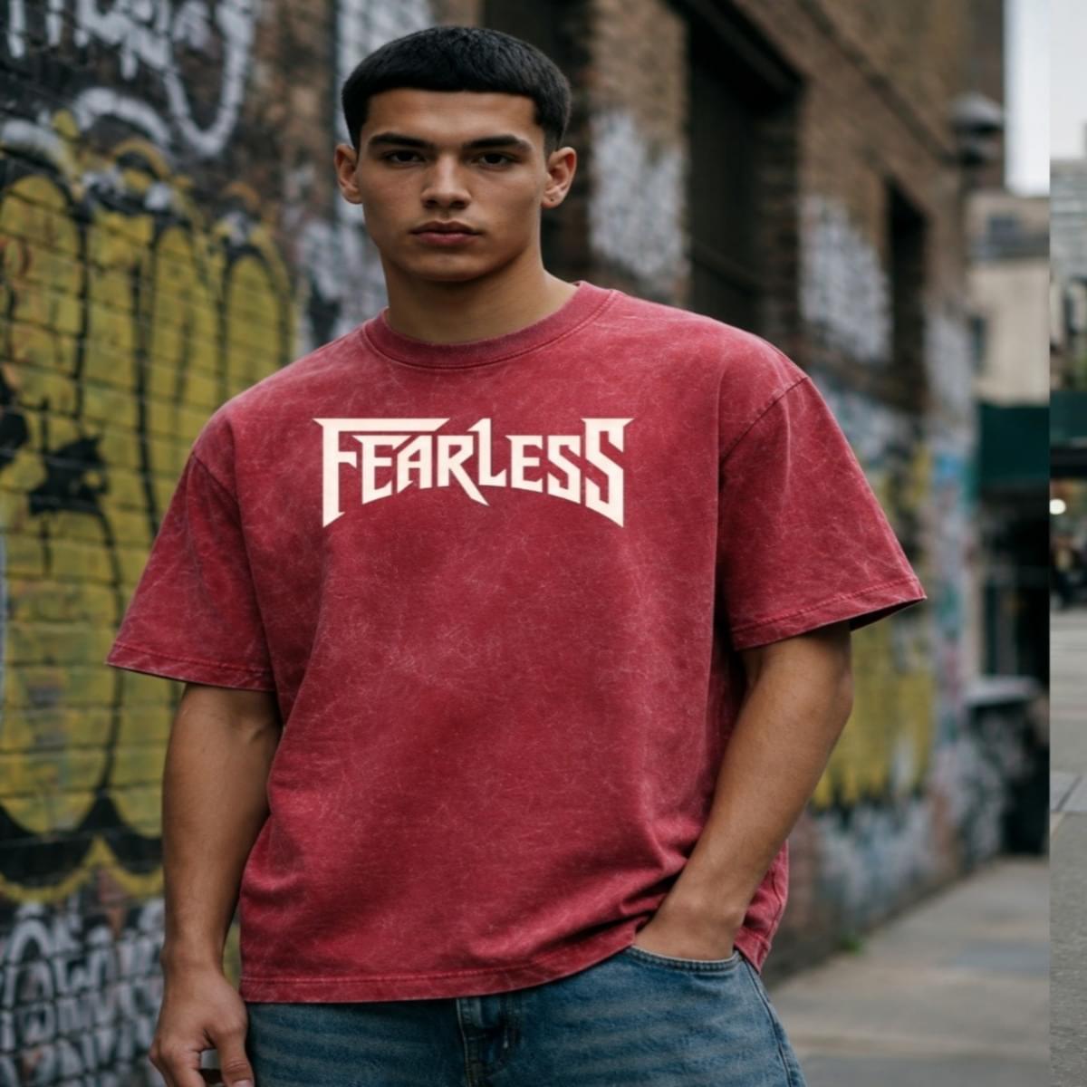 Home Fearless Acid Wash oversized Graphic T Shirt