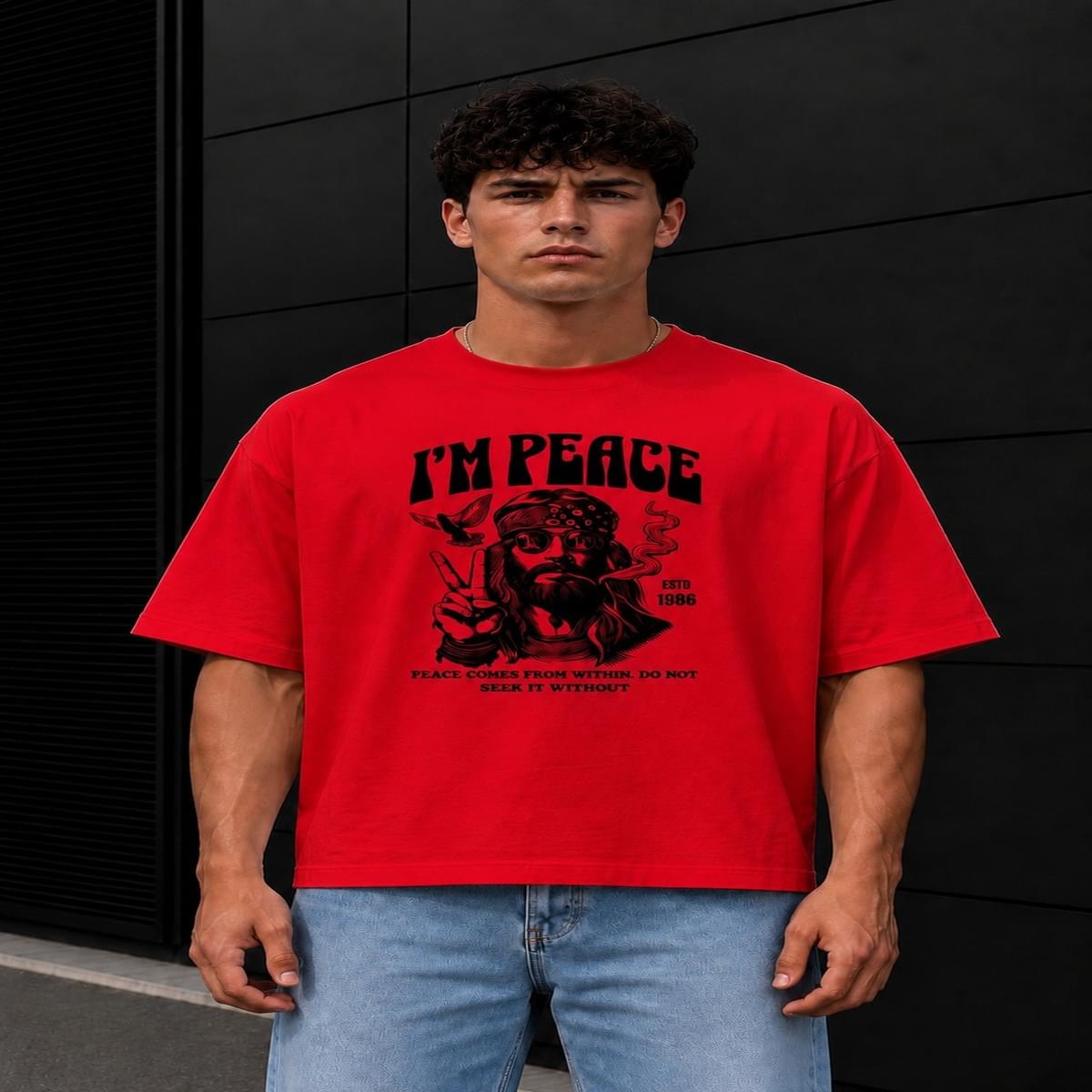 Home I Am Peace Boxy Fit Mens T Shirts